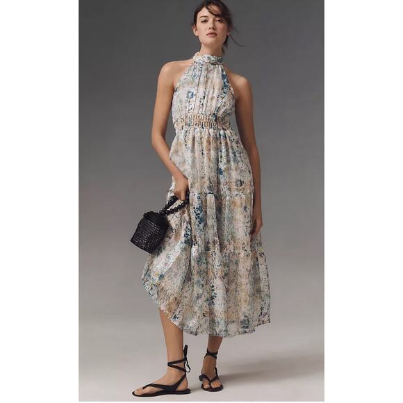 Anthropologie Somerset Collection Halter Edition Midi Dress Women’s SZ LG - Picture 1 of 16